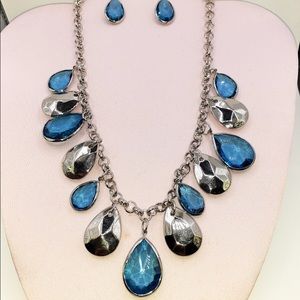 Brilliant Blue Topaz Tear Drop Necklace & Earring Set
